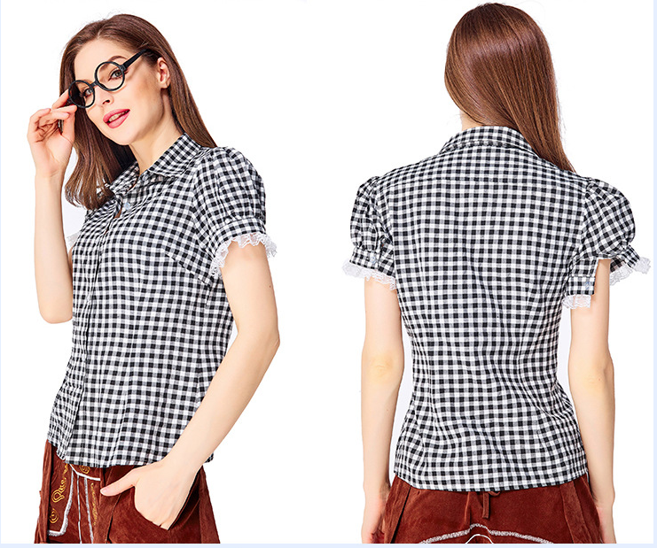 Womens Oktoberfest Outfit Embroidered Blouse with Lederhosen Shorts